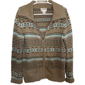 Pendleton Full Zip Brown and Blue Ski Lodge Sweater Size Large